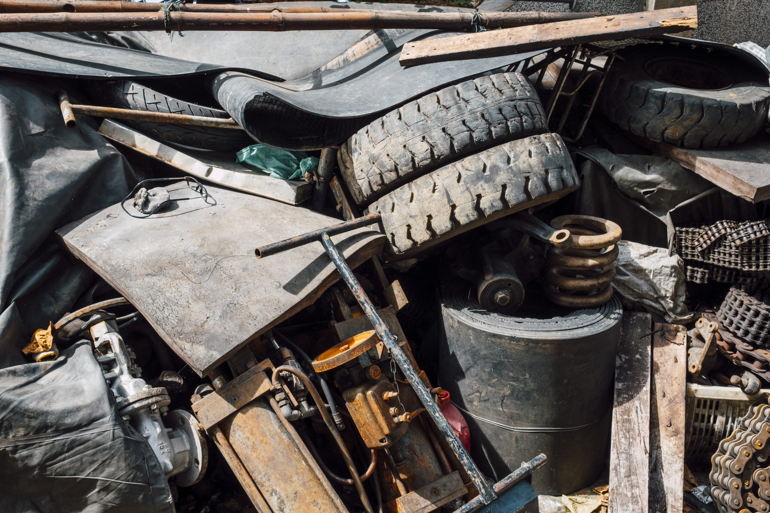 old rusty junk and garbage of steel and rubber old rusty junk and garbage of steel and rubber